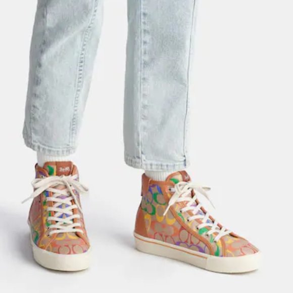 🌈 Coach Citysole High Top Platform Sneaker In Rainbow Signature Canvas - Picture 3 of 11